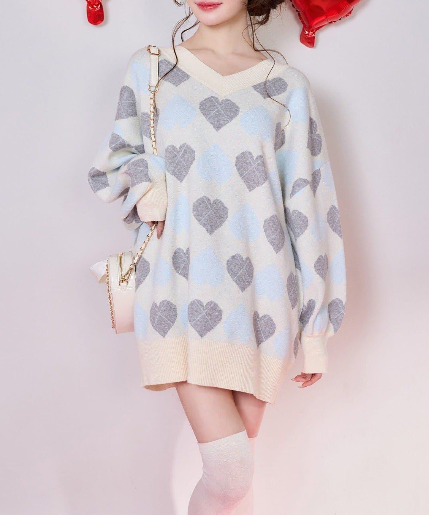 one after another 心形菱格 針織迷你連衣裙