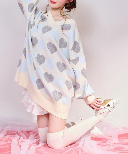 one after another 心形菱格 針織迷你連衣裙