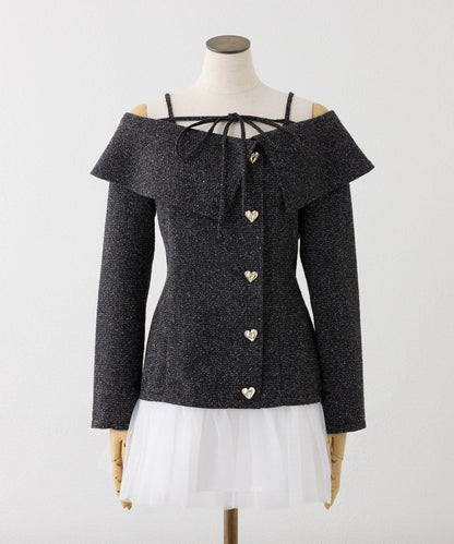 one after another 心形紐扣拼接 迷你連衣裙