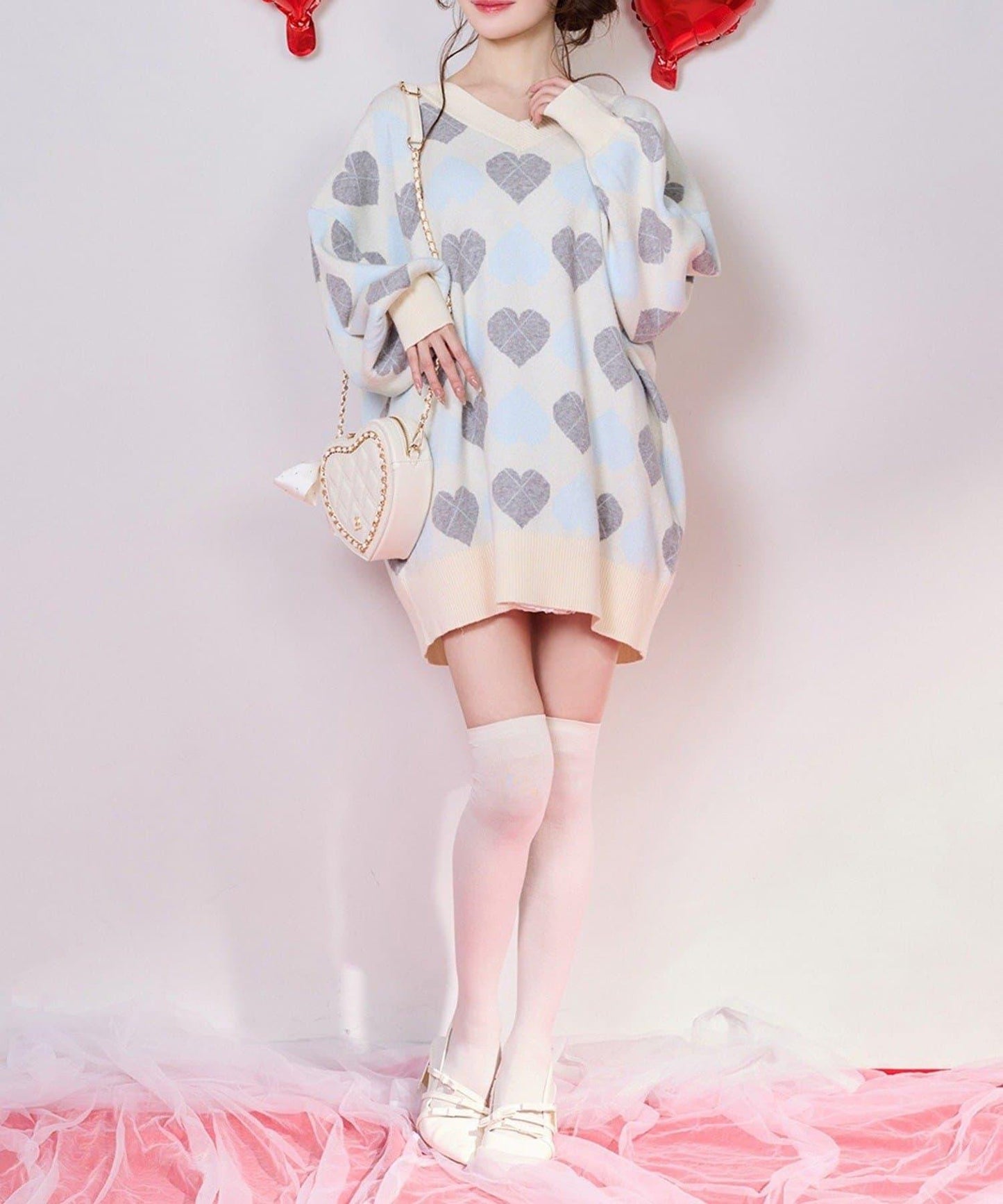 one after another 心形菱格 針織迷你連衣裙