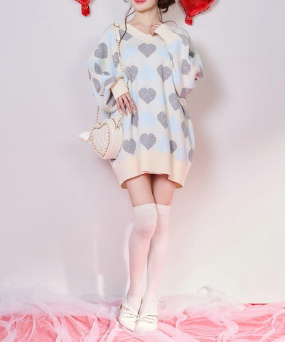 one after another 心形菱格 針織迷你連衣裙