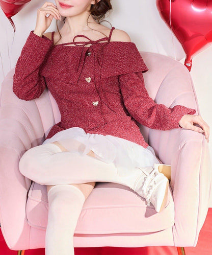 one after another 心形紐扣拼接 迷你連衣裙