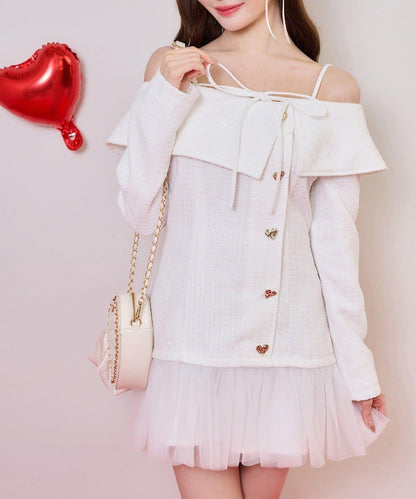 one after another 心形紐扣拼接 迷你連衣裙