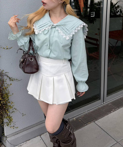 Another Branch 壓褶蕾絲大翻領襯衫