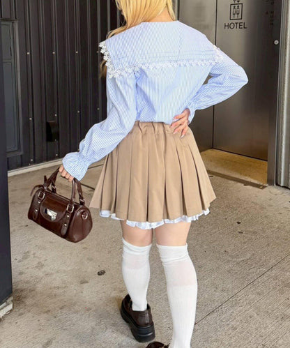 Another Branch 壓褶蕾絲大翻領襯衫