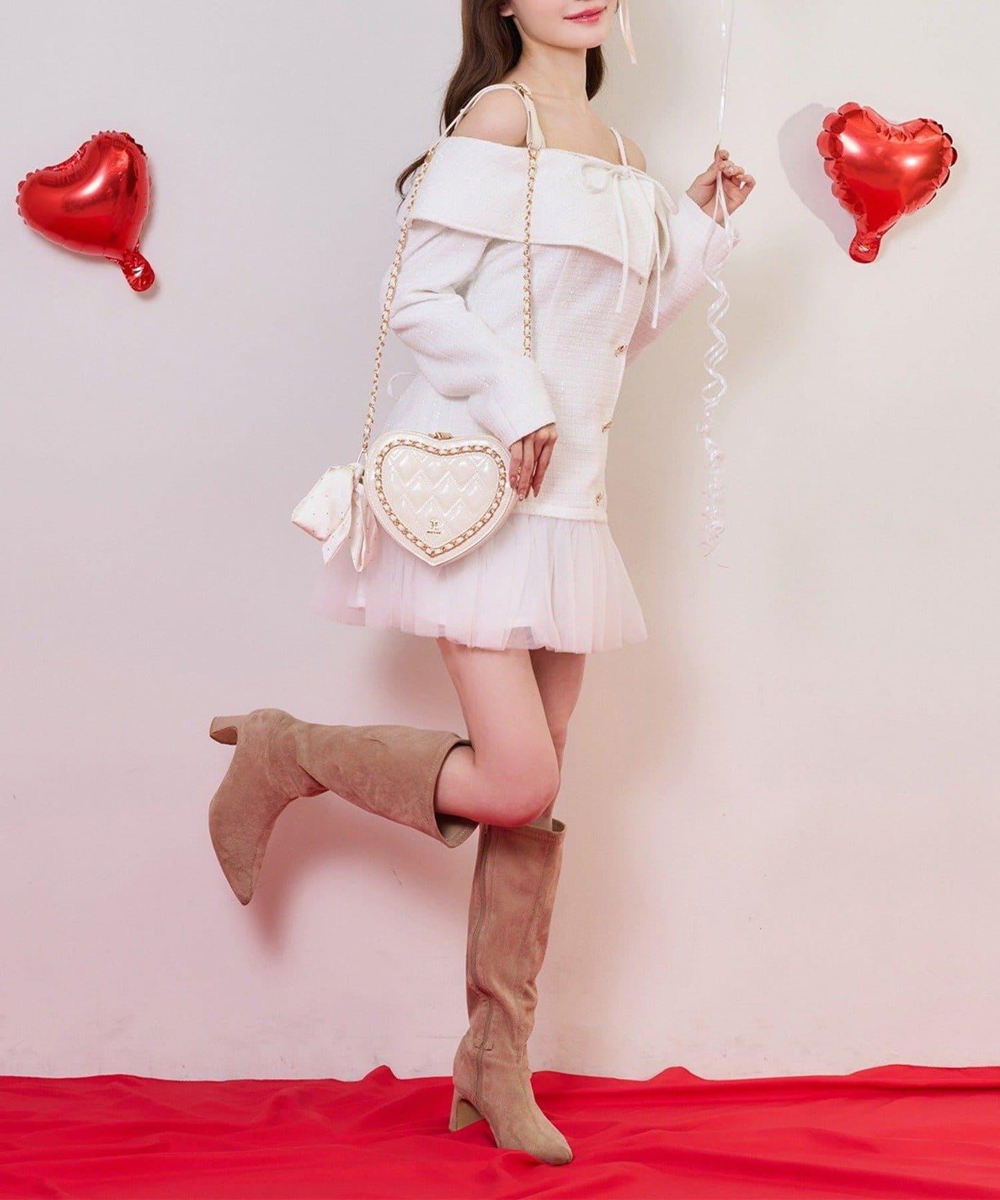 one after another 心形紐扣拼接 迷你連衣裙