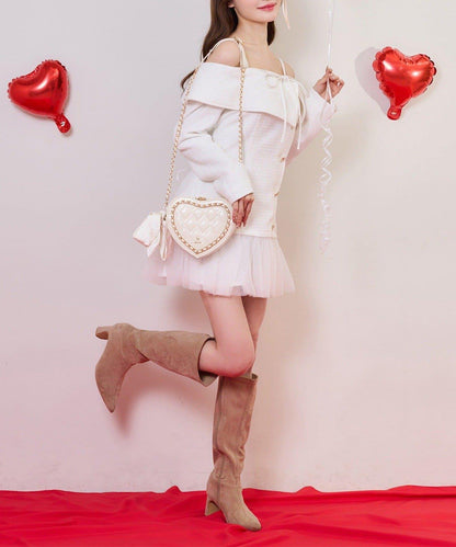 one after another 心形紐扣拼接 迷你連衣裙