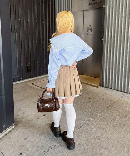 Another Branch 壓褶蕾絲大翻領襯衫