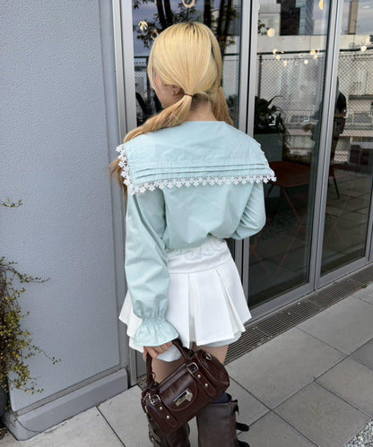 Another Branch 壓褶蕾絲大翻領襯衫