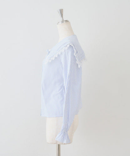 Another Branch 壓褶蕾絲大翻領襯衫