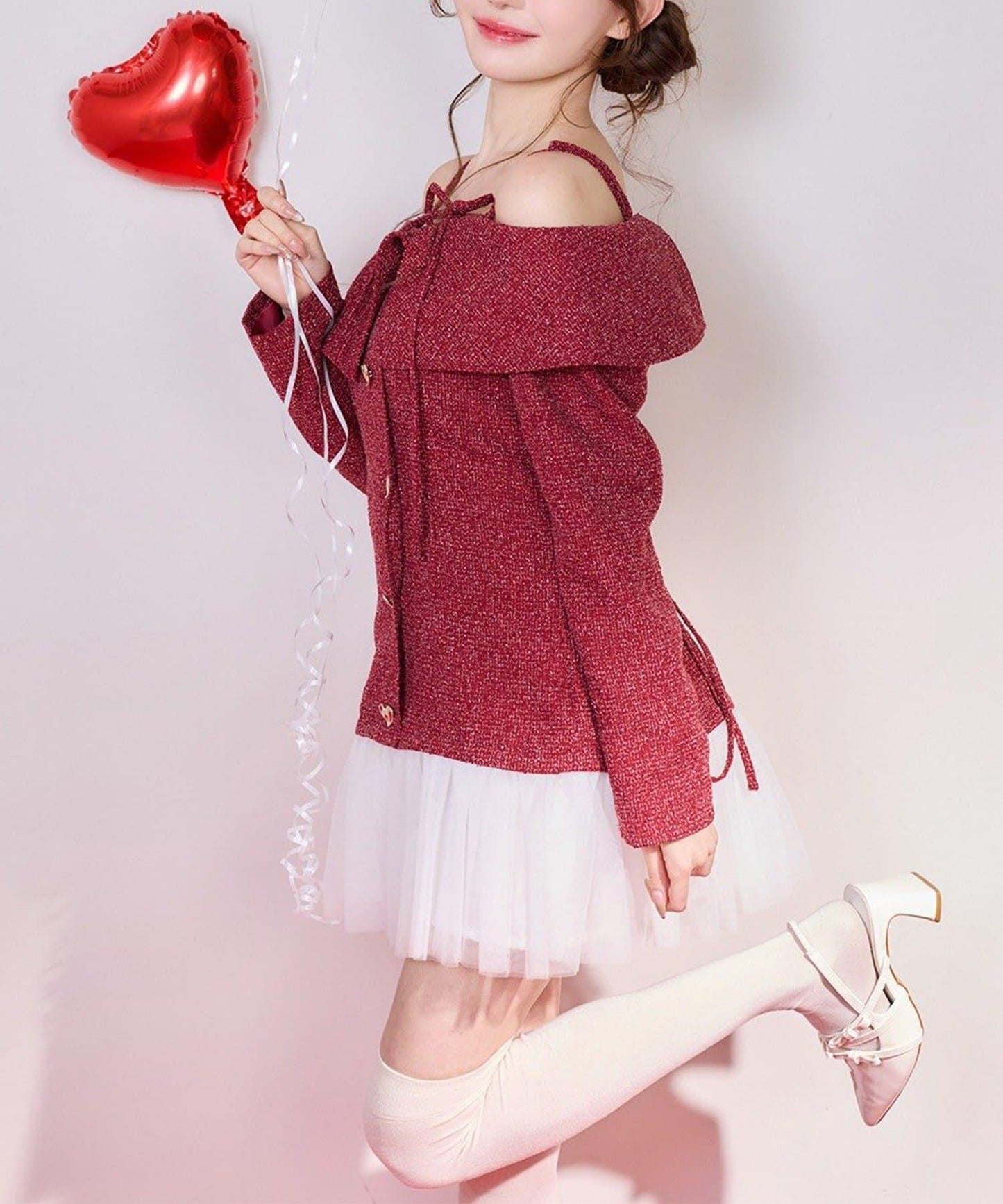 one after another 心形紐扣拼接 迷你連衣裙