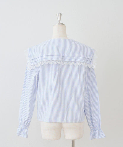 Another Branch 壓褶蕾絲大翻領襯衫