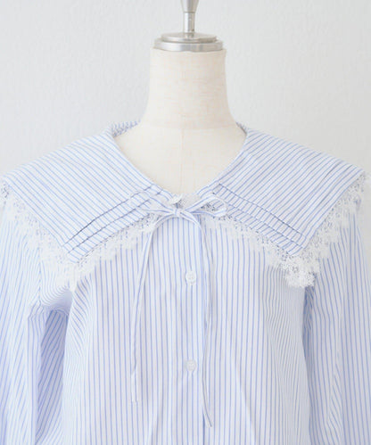 Another Branch 壓褶蕾絲大翻領襯衫