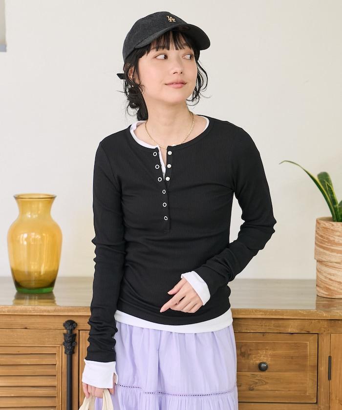 棉莫代爾 亨利領 疊穿 長袖T恤 組合款