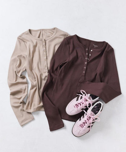 棉莫代爾 亨利領 疊穿 長袖T恤 組合款