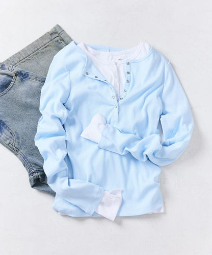 棉莫代爾 亨利領 疊穿 長袖T恤 組合款