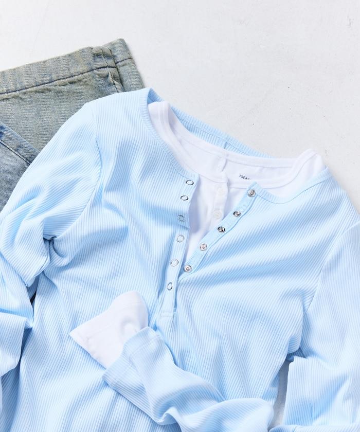 棉莫代爾 亨利領 疊穿 長袖T恤 組合款