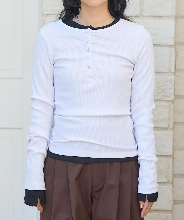 棉莫代爾 亨利領 疊穿 長袖T恤 組合款