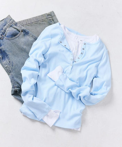 棉莫代爾 亨利領 疊穿 長袖T恤 組合款