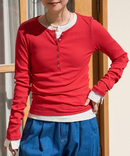 棉莫代爾 亨利領 疊穿 長袖T恤 組合款