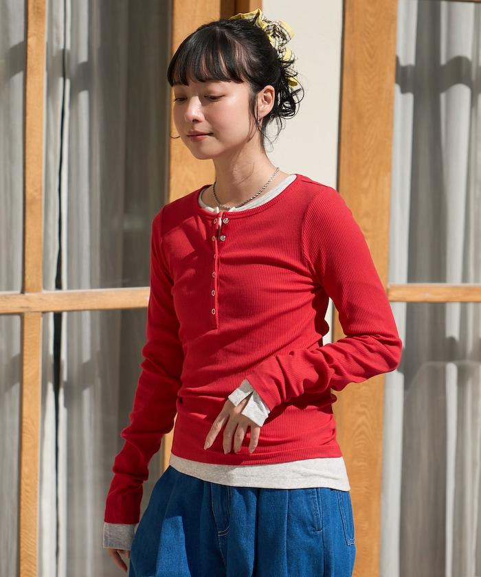 棉莫代爾 亨利領 疊穿 長袖T恤 組合款