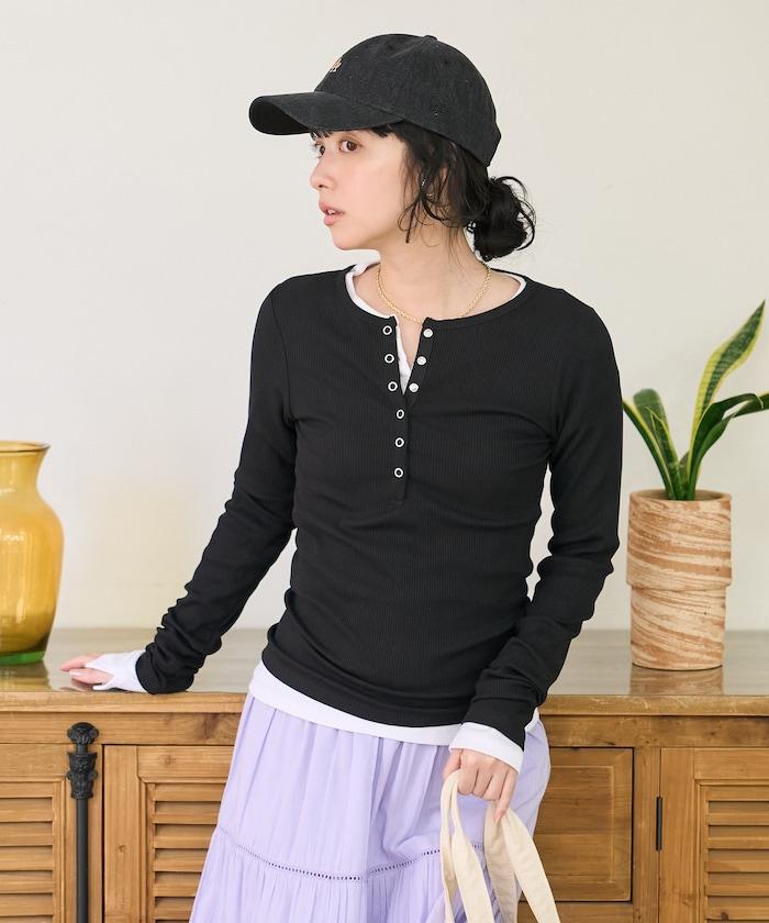 棉莫代爾 亨利領 疊穿 長袖T恤 組合款