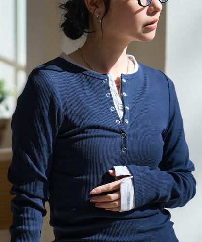 棉莫代爾 亨利領 疊穿 長袖T恤 組合款