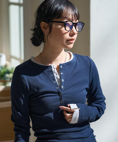 棉莫代爾 亨利領 疊穿 長袖T恤 組合款