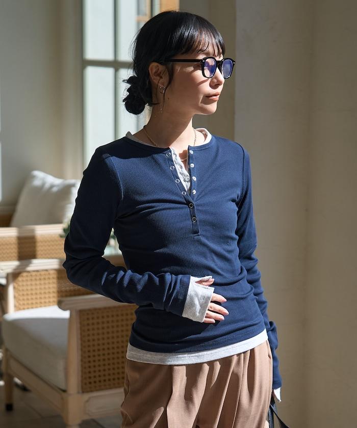 棉莫代爾 亨利領 疊穿 長袖T恤 組合款