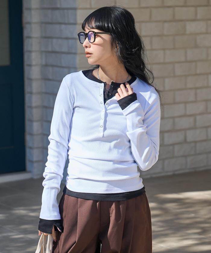 棉莫代爾 亨利領 疊穿 長袖T恤 組合款