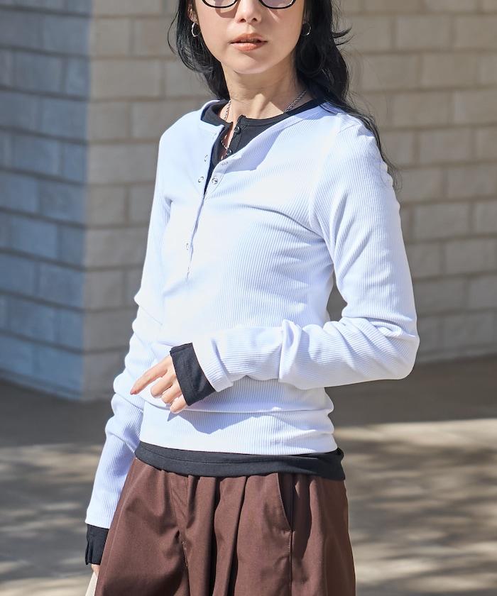 棉莫代爾 亨利領 疊穿 長袖T恤 組合款