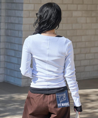 棉莫代爾 亨利領 疊穿 長袖T恤 組合款