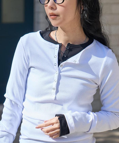 棉莫代爾 亨利領 疊穿 長袖T恤 組合款