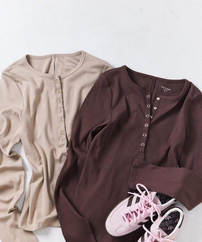 棉莫代爾 亨利領 疊穿 長袖T恤 組合款