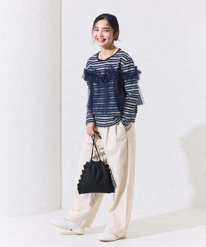 網紗束胸拼接 長袖T恤