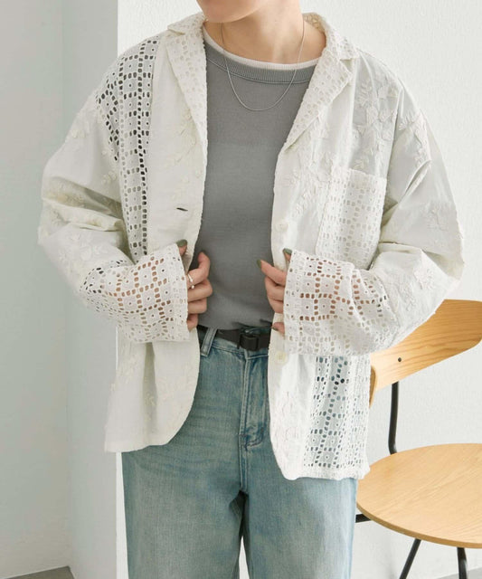 《透け感/ボタニカル柄》 刺繡夾克 SUM1 STYLE
