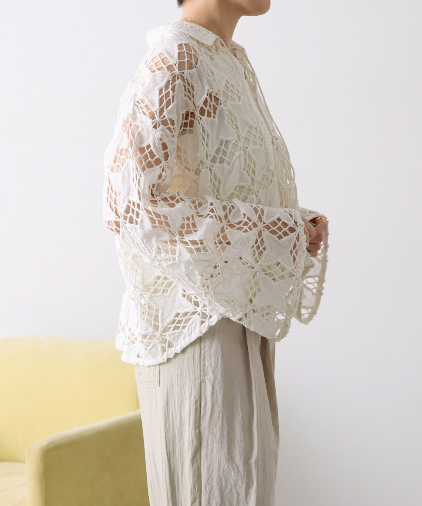 棉100% 透膚吸溼 蕾絲襯衫開衫 SUM1 STYLE（スミスタイル）