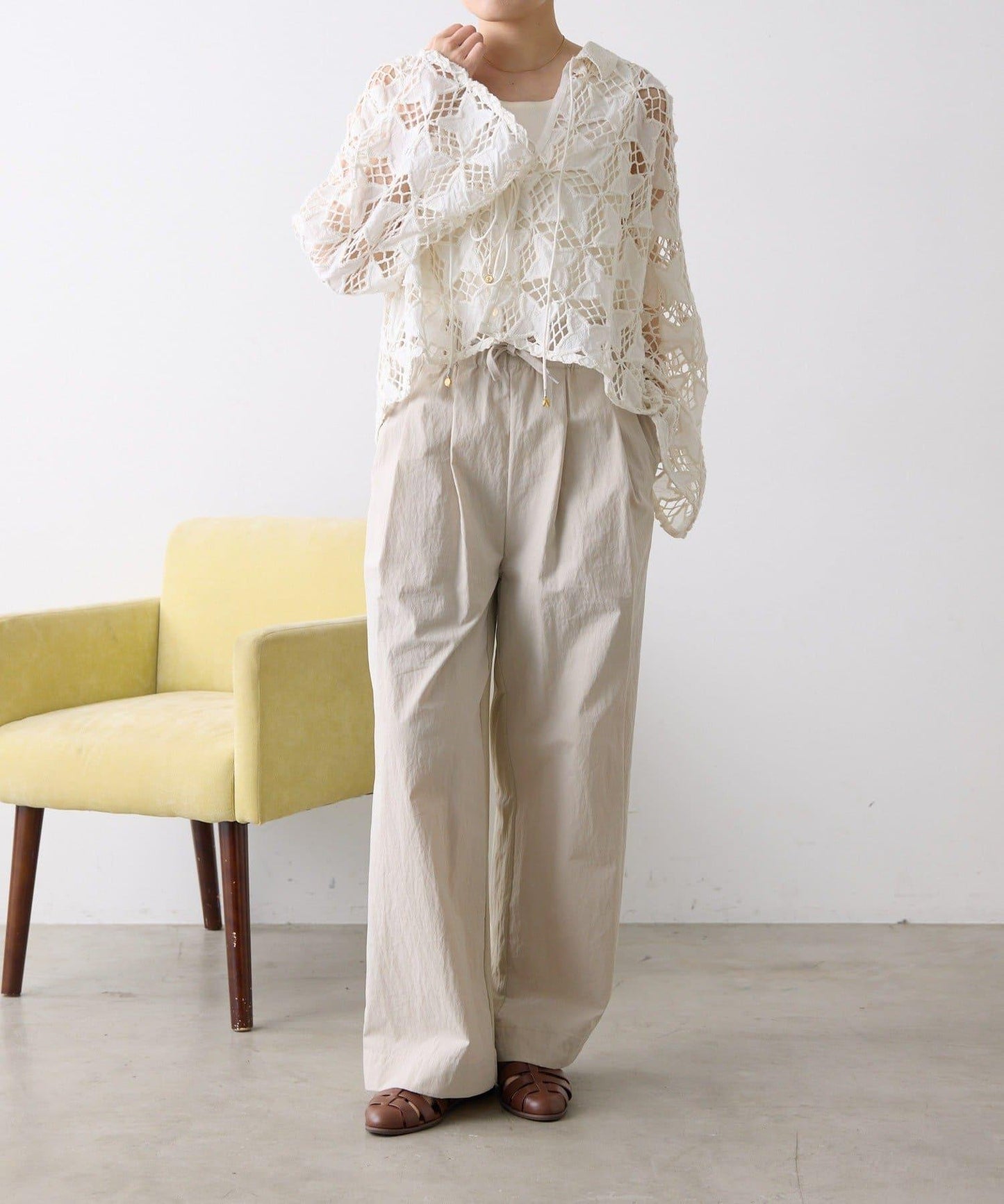 棉100% 透膚吸溼 蕾絲襯衫開衫 SUM1 STYLE（スミスタイル）