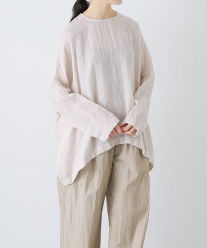 亞麻薄紗寬鬆套頭上衣