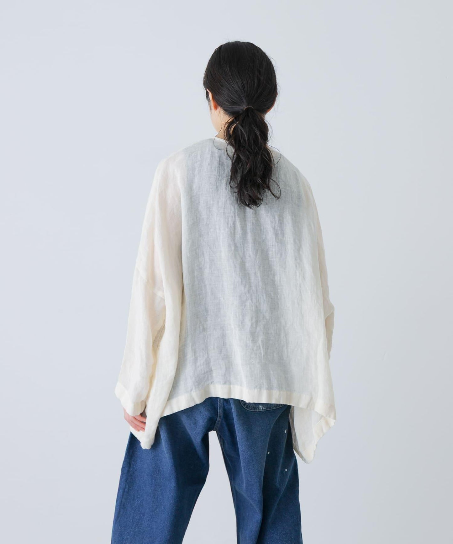 亞麻薄紗寬鬆套頭上衣