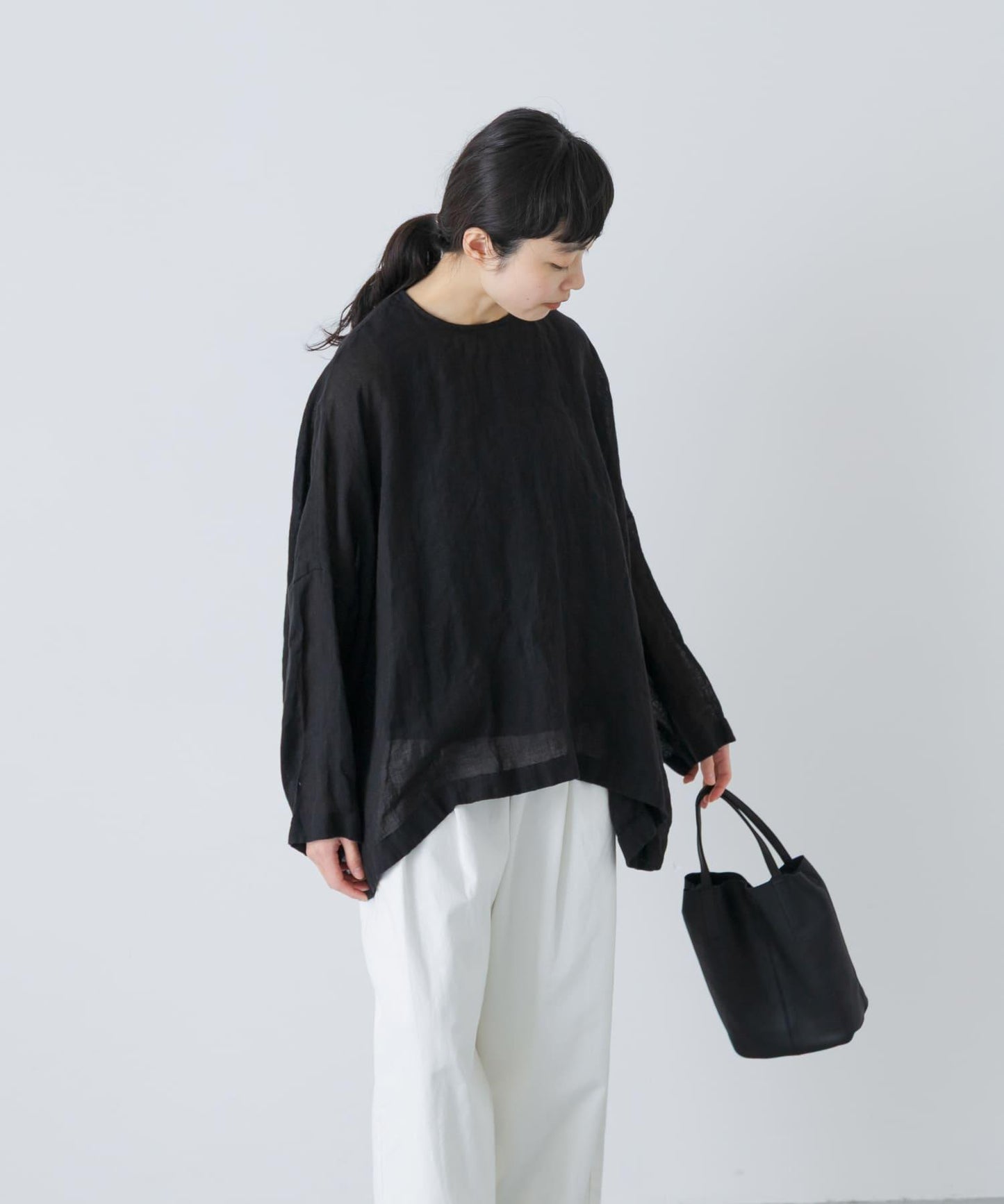 亞麻薄紗寬鬆套頭上衣