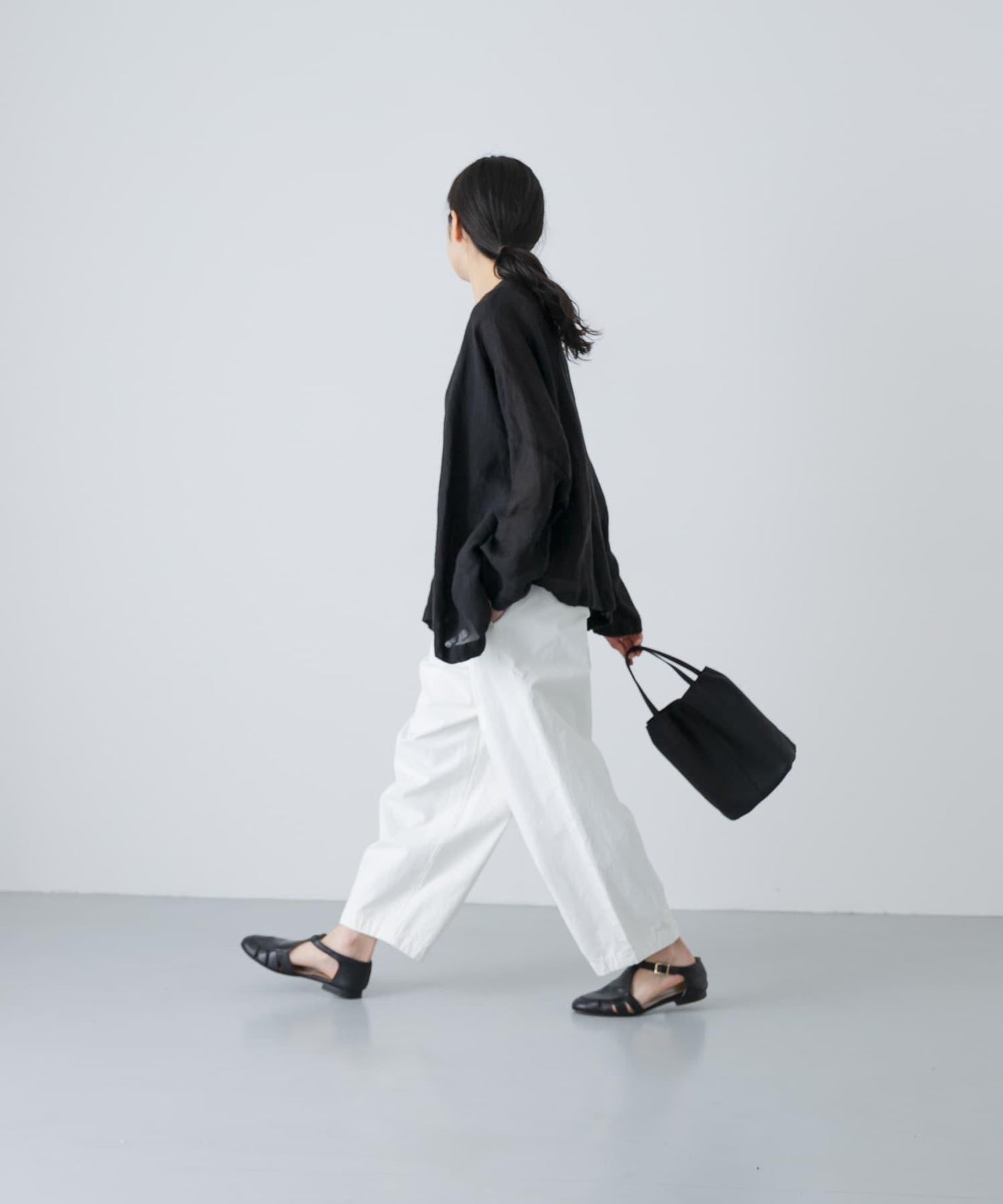 亞麻薄紗寬鬆套頭上衣