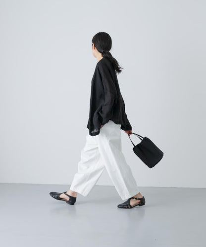 亞麻薄紗寬鬆套頭上衣