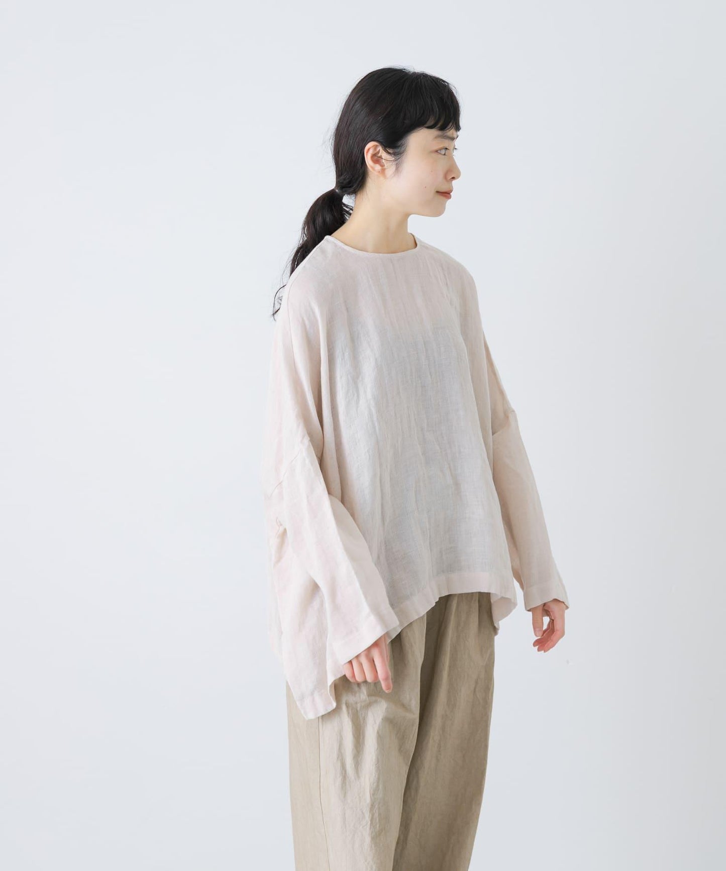 亞麻薄紗寬鬆套頭上衣