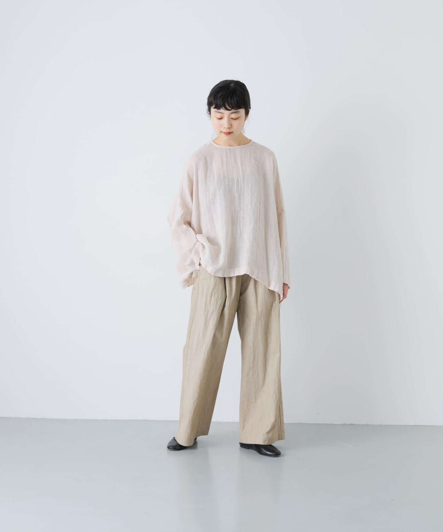 亞麻薄紗寬鬆套頭上衣