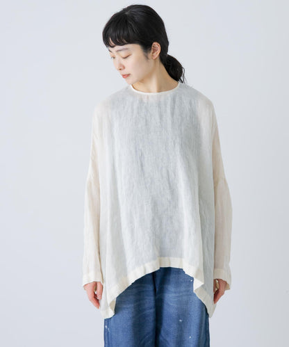 亞麻薄紗寬鬆套頭上衣