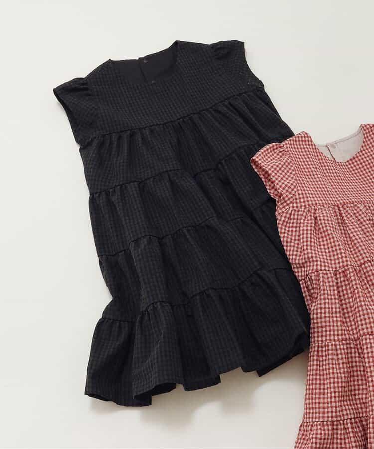 格紋層疊設計連衣裙