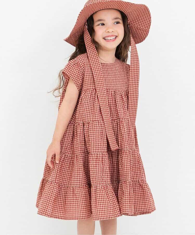 格紋層疊設計連衣裙