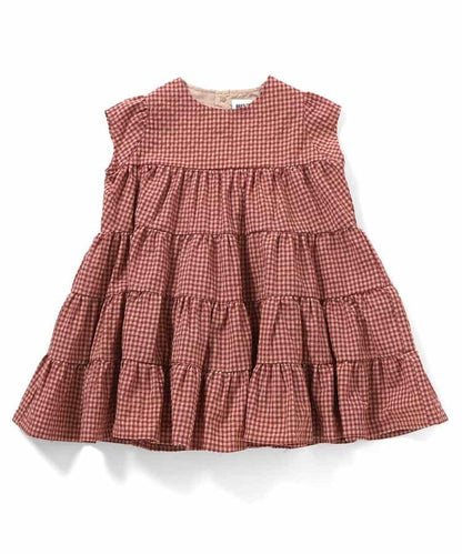 格紋層疊設計連衣裙