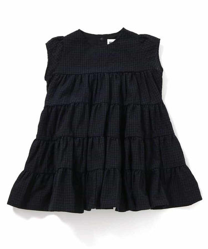 格紋層疊設計連衣裙